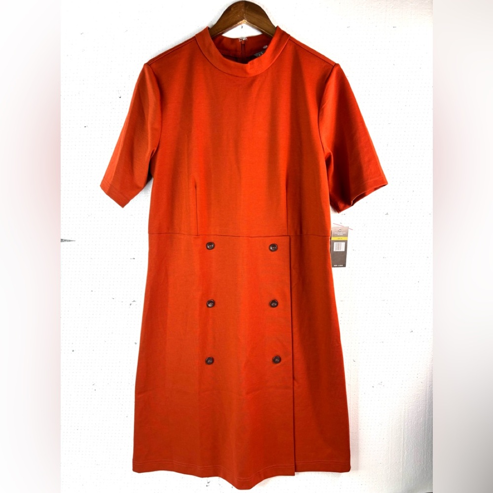 Sharagano 14 Workwesr High Neck Dress with Button Accent NWT in Burnt Orange - Picture 10 of 10